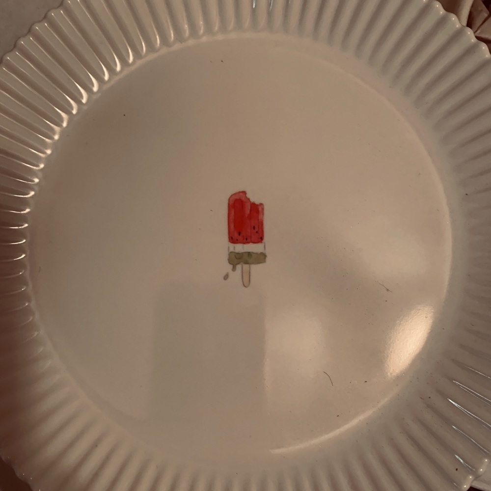 Set of four small fluted melamine Rae Dunn  plates